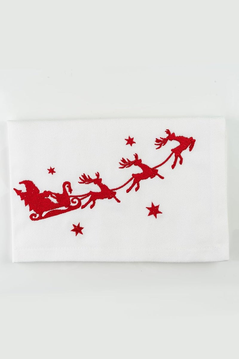 Candy Cottons Christmas Cloth Napkins White Dining Table Dinner Napkins |Washable Cotton Napkins Easter Basket Decor|Sleigh Embroidered 18x18 in White Pk of 6 Cocktail Party Napkins - Image 2